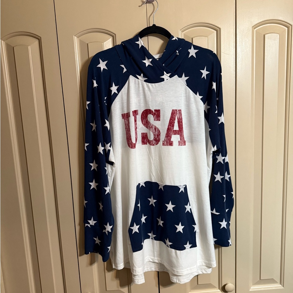 Women’s LuLaRoe Blue and White Star Hoodie Sweatshirt NWOT